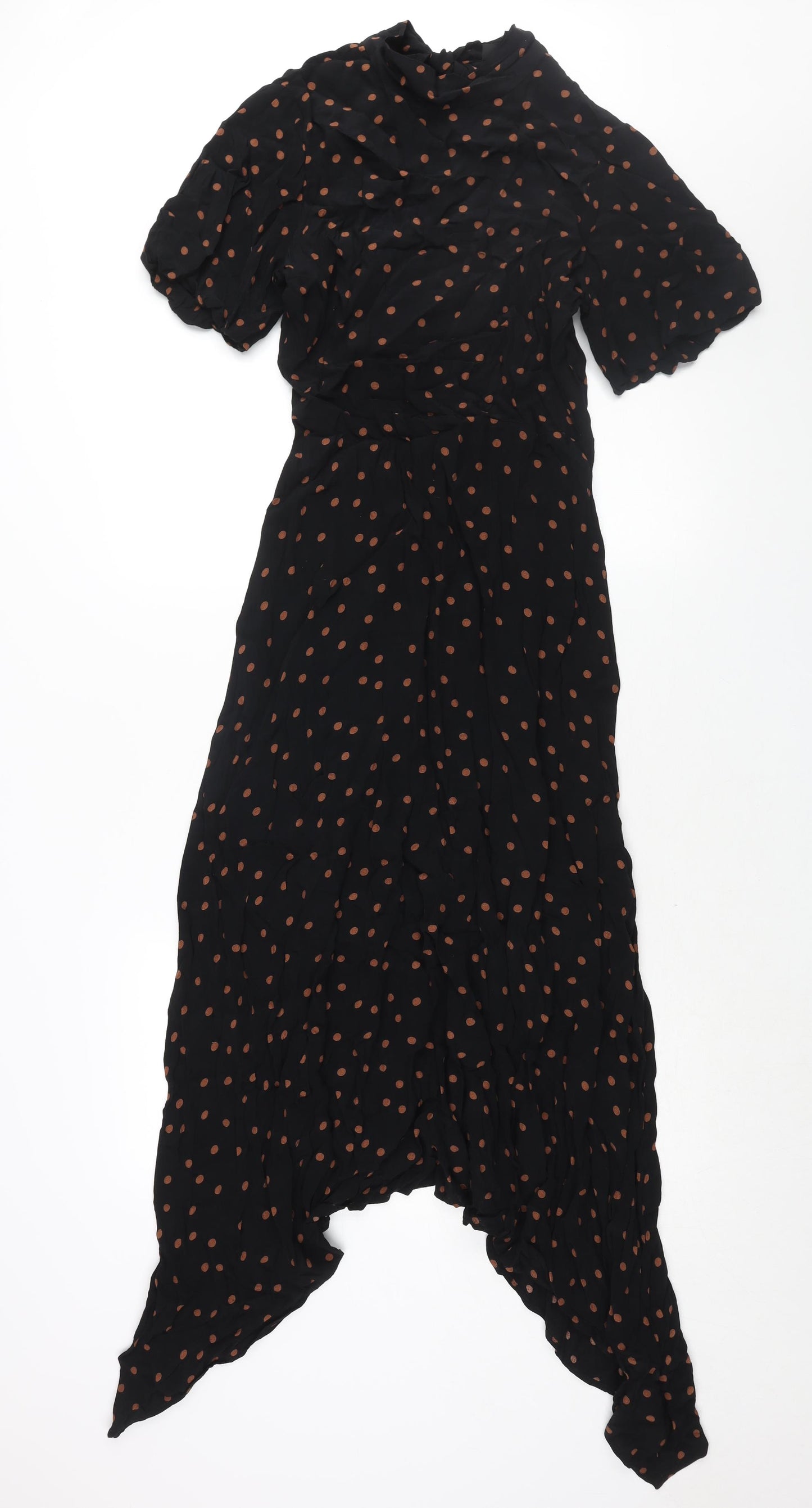 Topshop Womens Black Polka Dot Viscose Shift Size 8 Mock Neck Zip - Tie