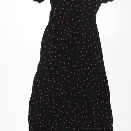 Topshop Womens Black Polka Dot Viscose Shift Size 8 Mock Neck Zip - Tie