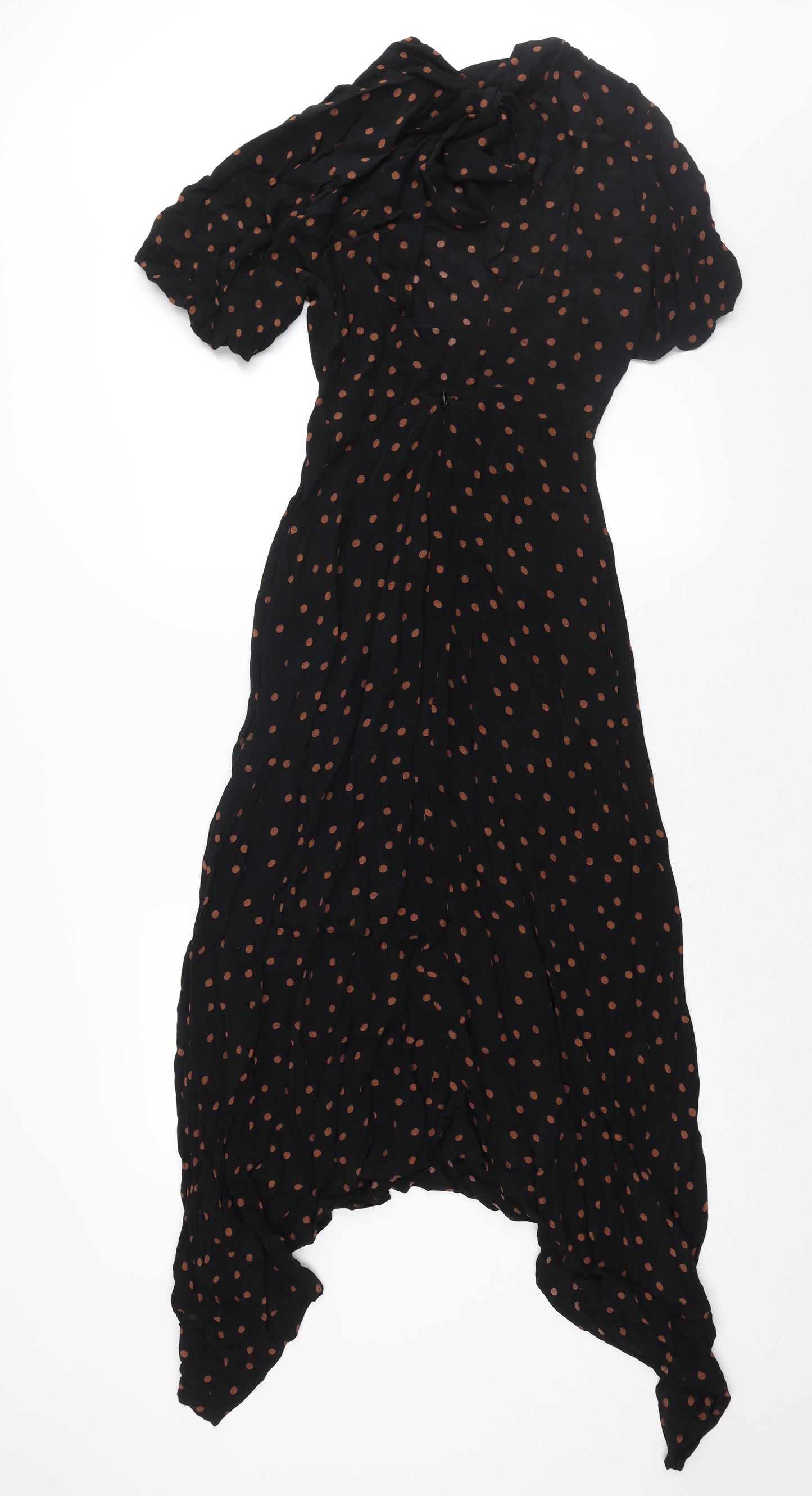 Topshop Womens Black Polka Dot Viscose Shift Size 8 Mock Neck Zip - Tie