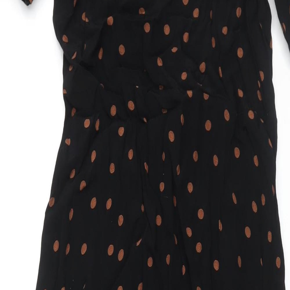 Topshop Womens Black Polka Dot Viscose Shift Size 8 Mock Neck Zip - Tie