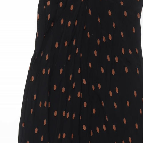 Topshop Womens Black Polka Dot Viscose Shift Size 8 Mock Neck Zip - Tie