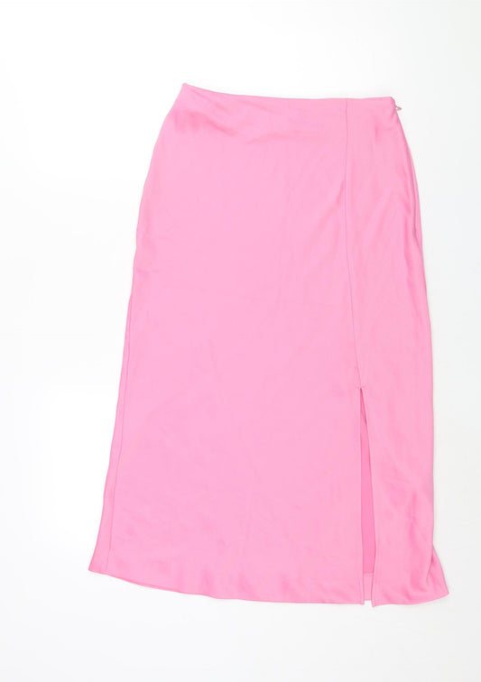 Monki Womens Pink Polyester A-Line Skirt Size 10 Zip - Front Slit