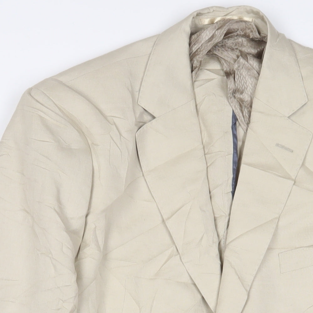 Jaeger Mens Beige Silk Jacket Suit Jacket Size 44 Regular