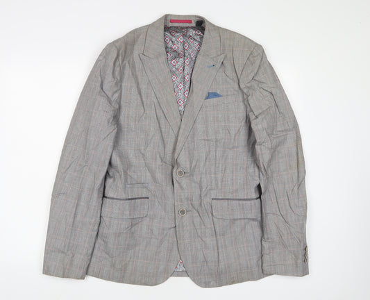 Ted Baker Mens Grey Plaid Cotton Jacket Suit Jacket Size 38 Regular