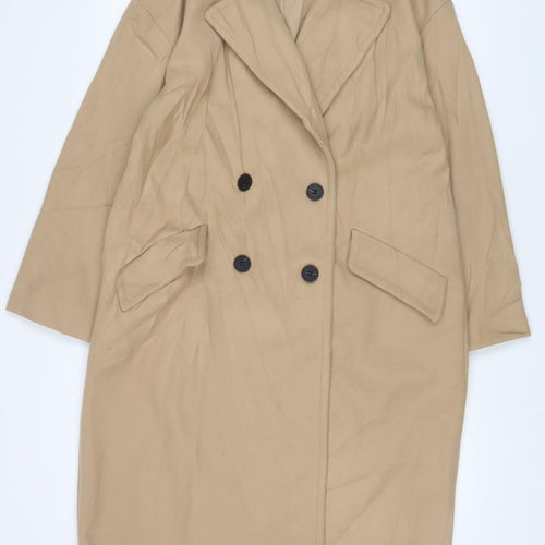 Zara Womens Beige Overcoat Coat Size S Button