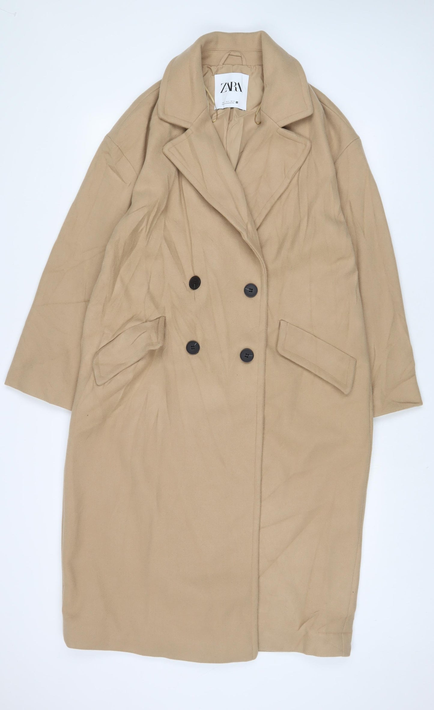 Zara Womens Beige Overcoat Coat Size S Button