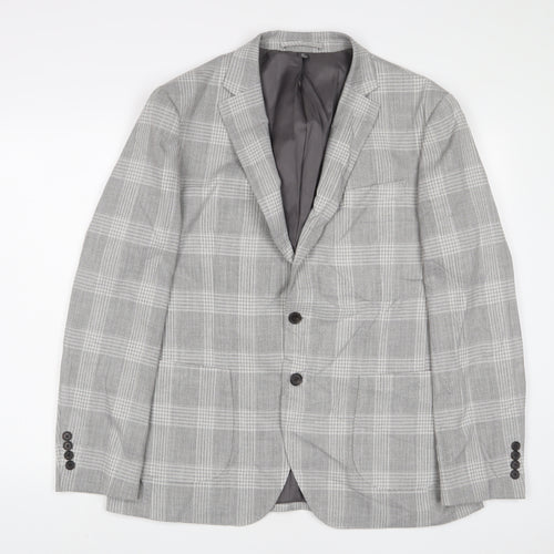 Marks and Spencer Mens Grey Plaid Polyester Jacket Suit Jacket Size 42 Regular