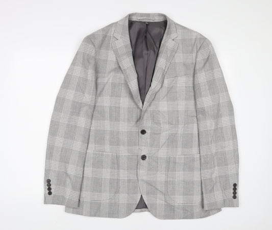 Marks and Spencer Mens Grey Plaid Polyester Jacket Suit Jacket Size 42 Regular