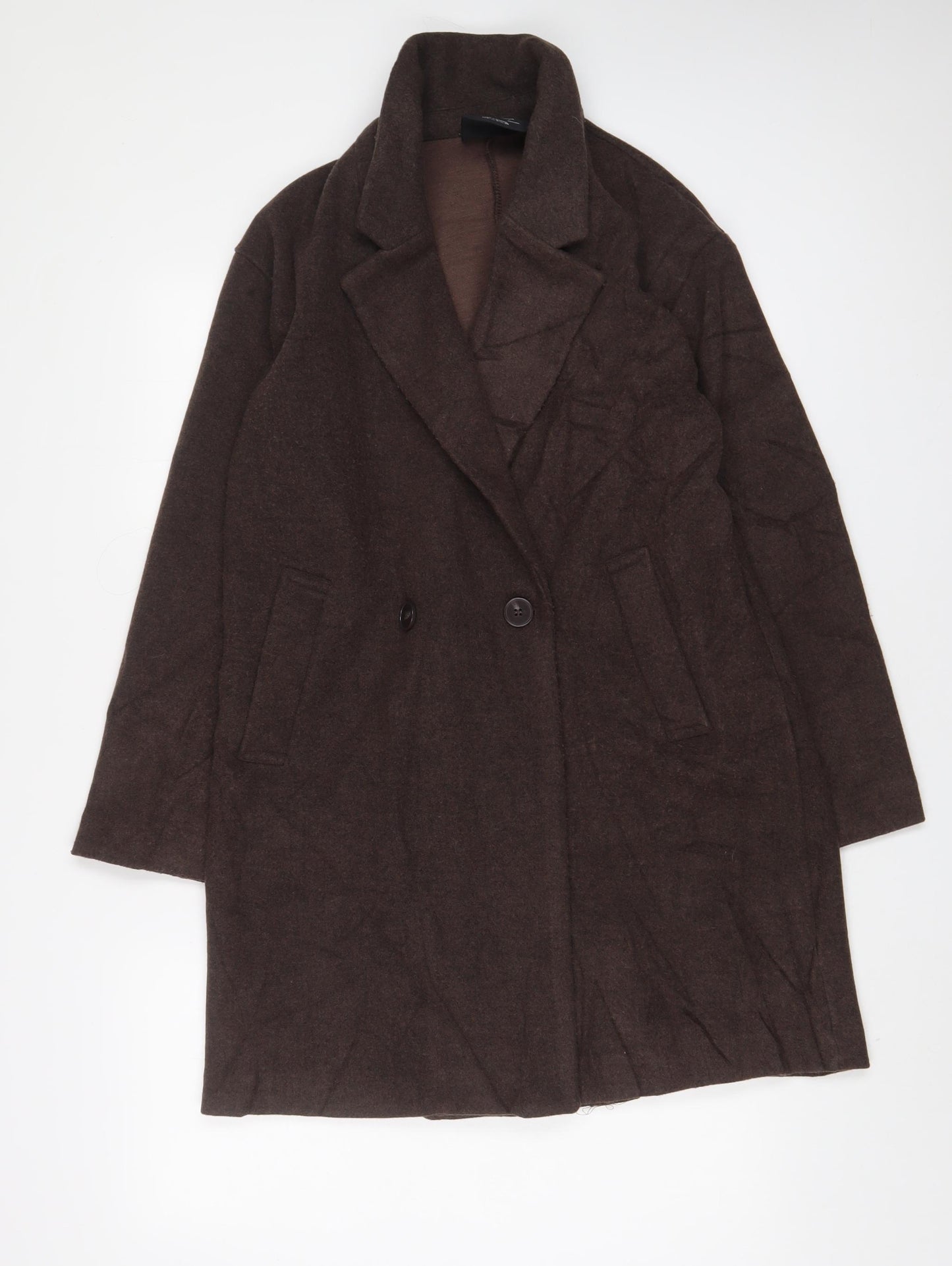 Pull&Bear Womens Brown Overcoat Coat Size S Button