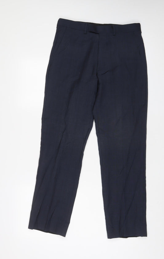 Austin Reed Mens Blue Wool Trousers Size 30 in L29 in Regular Hook & Eye - Short Leg