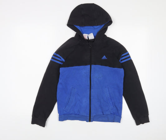 adidas Boys Blue Cotton Full Zip Hoodie Size 11-12 Years Zip