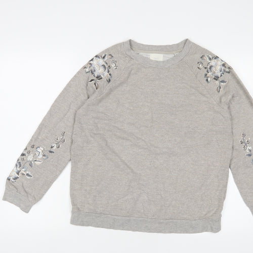 NEXT Womens Grey Cotton Pullover Sweatshirt Size 12 Pullover - Embroidered