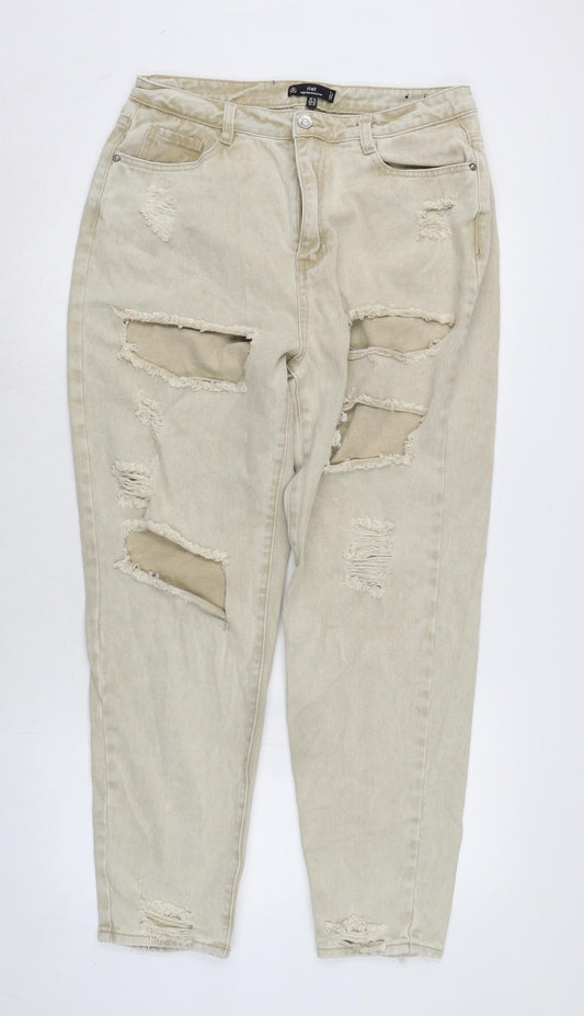 Riot Womens Beige Cotton Straight Jeans Size 10 L29.5 in Regular Zip