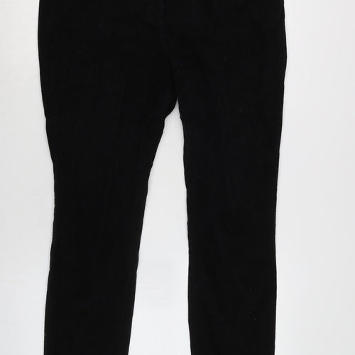 Marks and Spencer Womens Black Cotton Trousers Size 16 L31 in Regular Zip