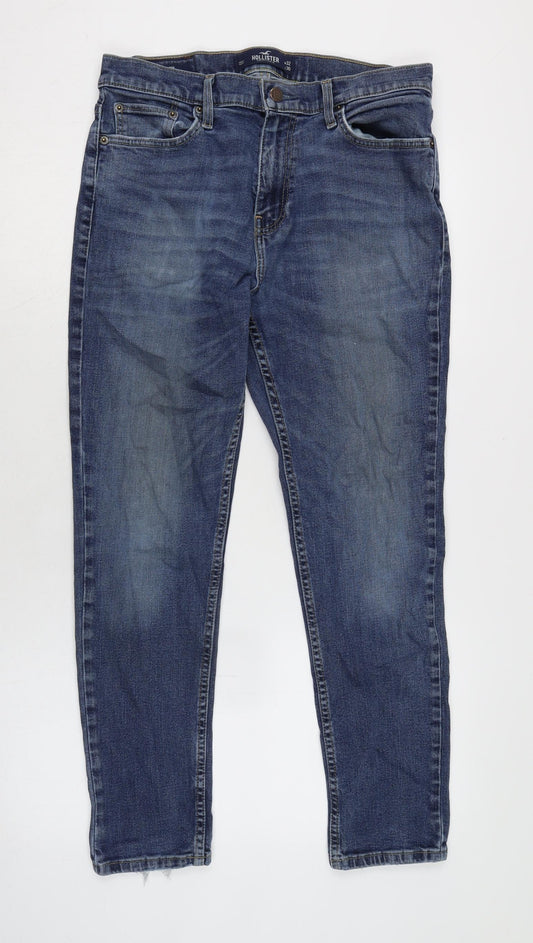 Hollister Mens Blue Cotton Blend Tapered Jeans Size 32 in L30 in Regular Zip - Distressed hem.