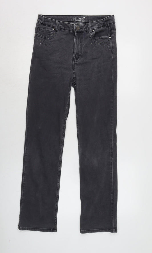 Marks and Spencer Womens Grey Cotton Blend Bootcut Jeans Size 10 L29 in Regular Zip - Diamonte effect beading to pockets.