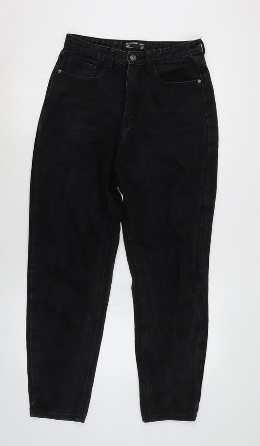 PRETTY LITTLE THING Womens Black Cotton Mom Jeans Size 10 L29 in Regular Zip