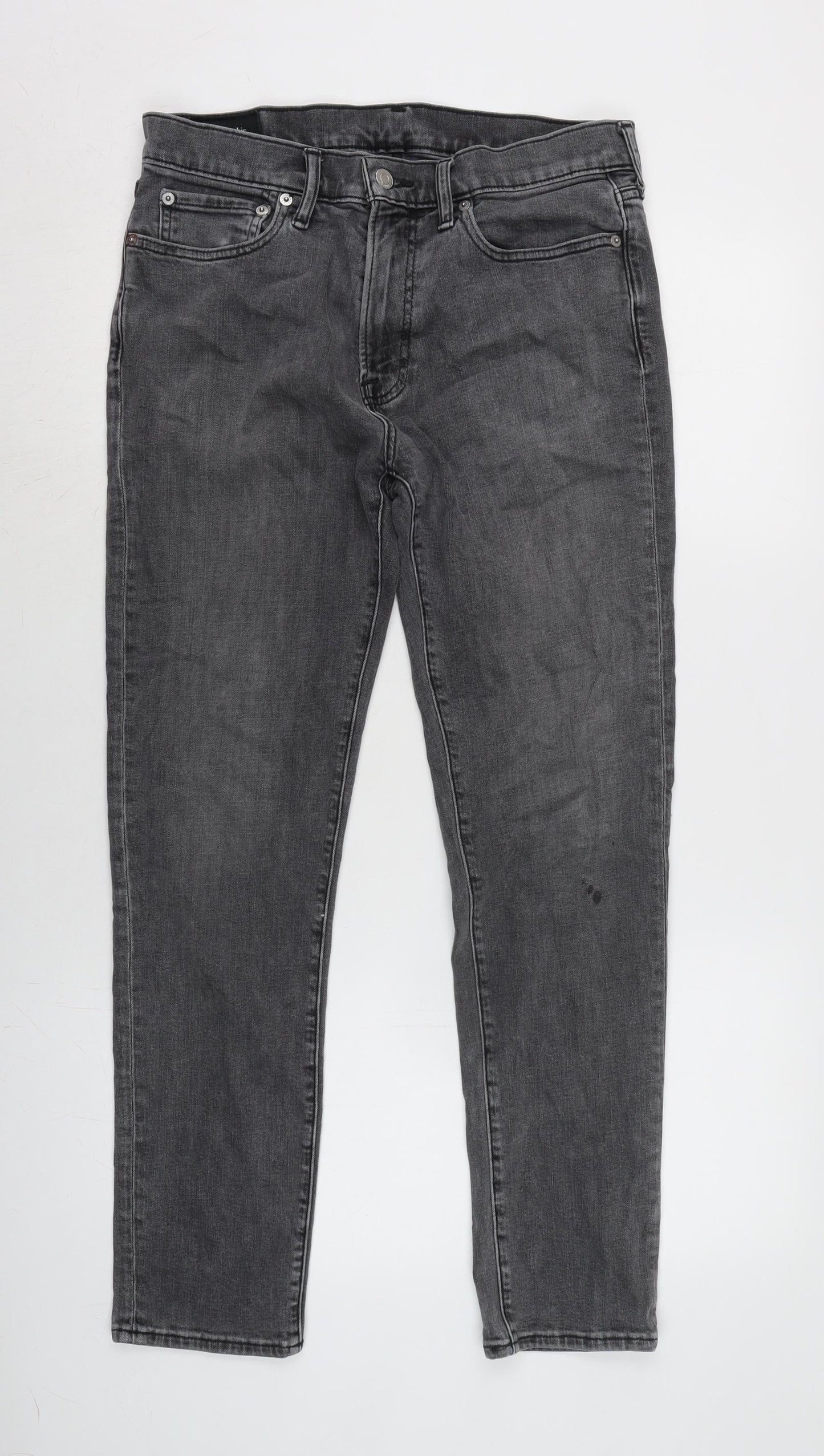 Ambercombe & finch Mens Grey Cotton Blend Tapered Jeans Size 30 in L28 in Regular Zip