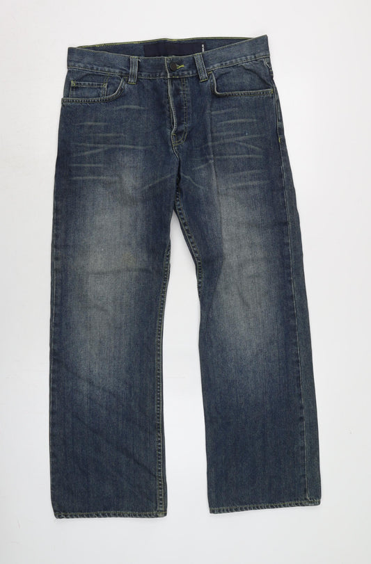 French Connection Mens Blue Cotton Bootcut Jeans Size 32 in L28 in Regular Zip