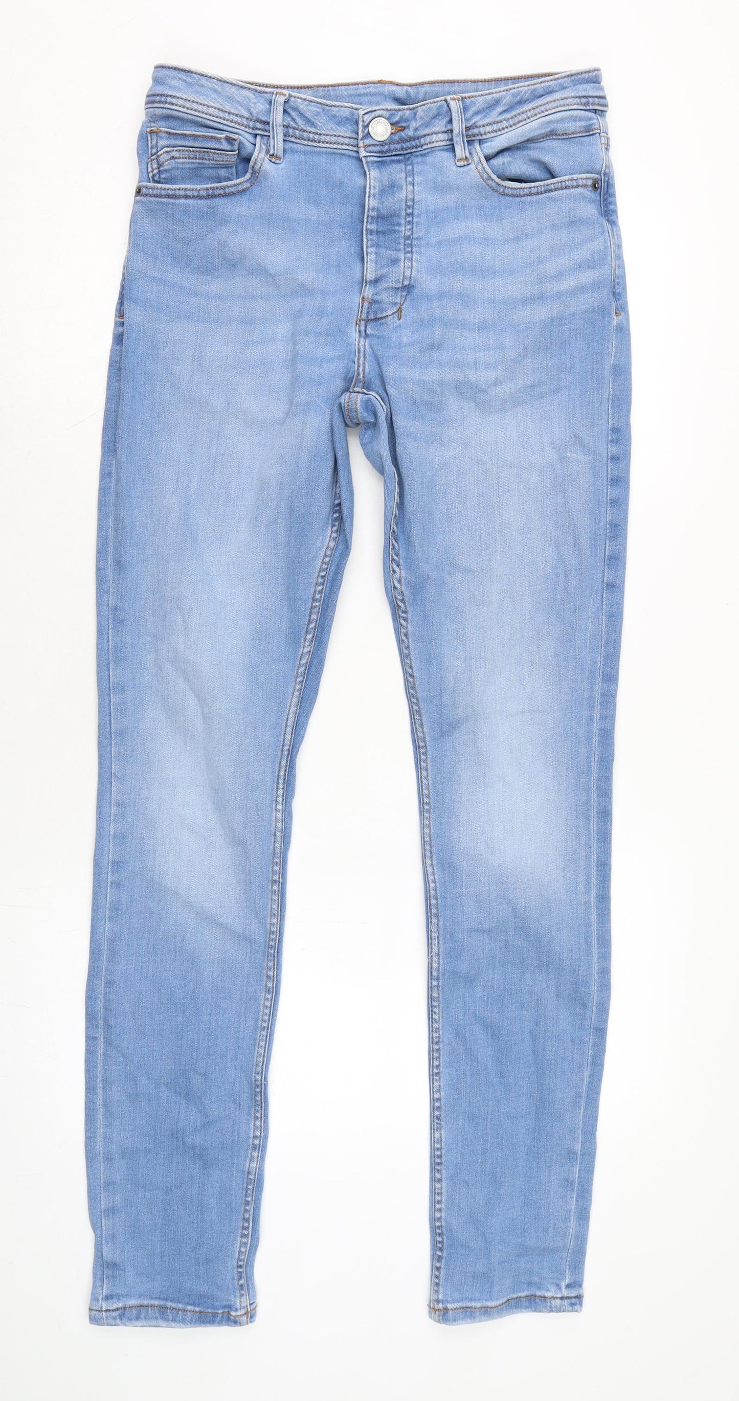 Denim & Co. Mens Blue Cotton Blend Straight Jeans Size 30 in L33 in Regular Button