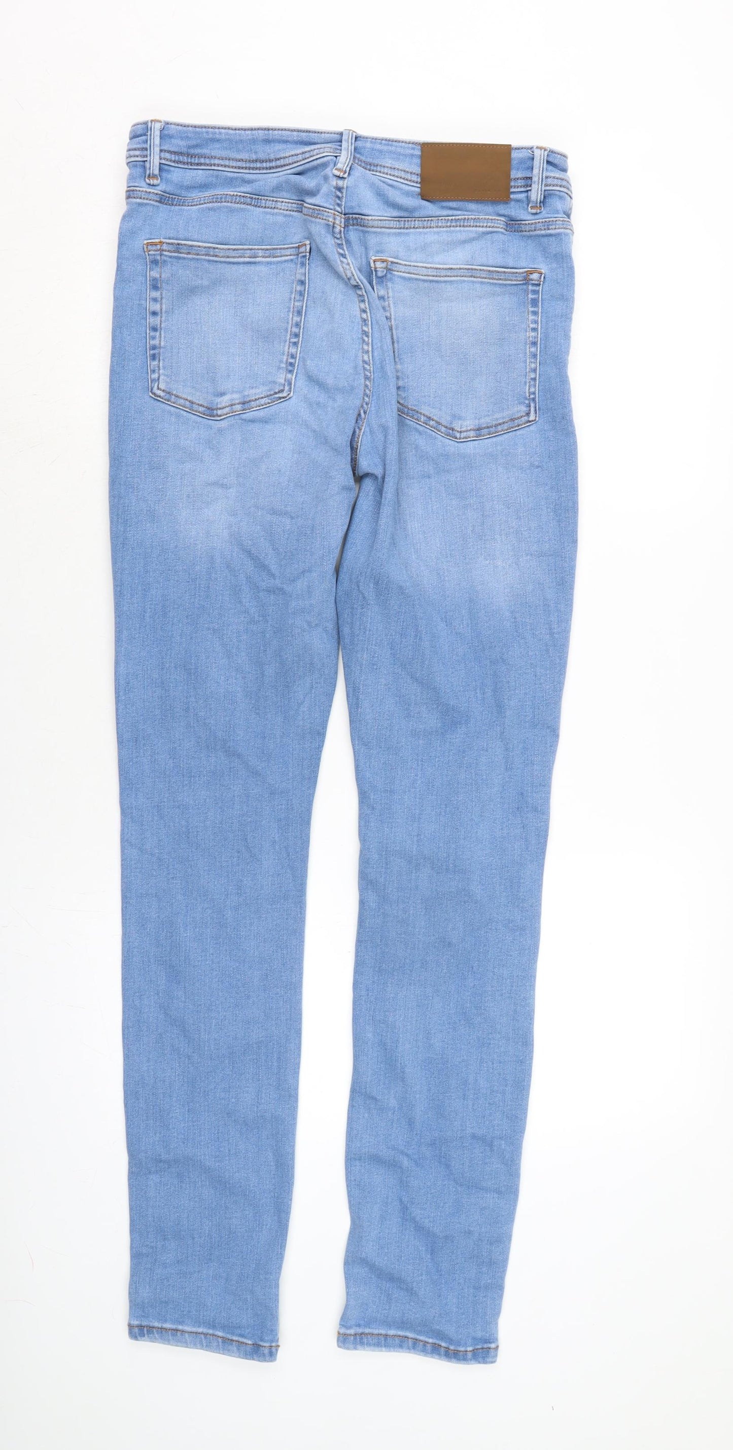 Denim & Co. Mens Blue Cotton Blend Straight Jeans Size 30 in L33 in Regular Button