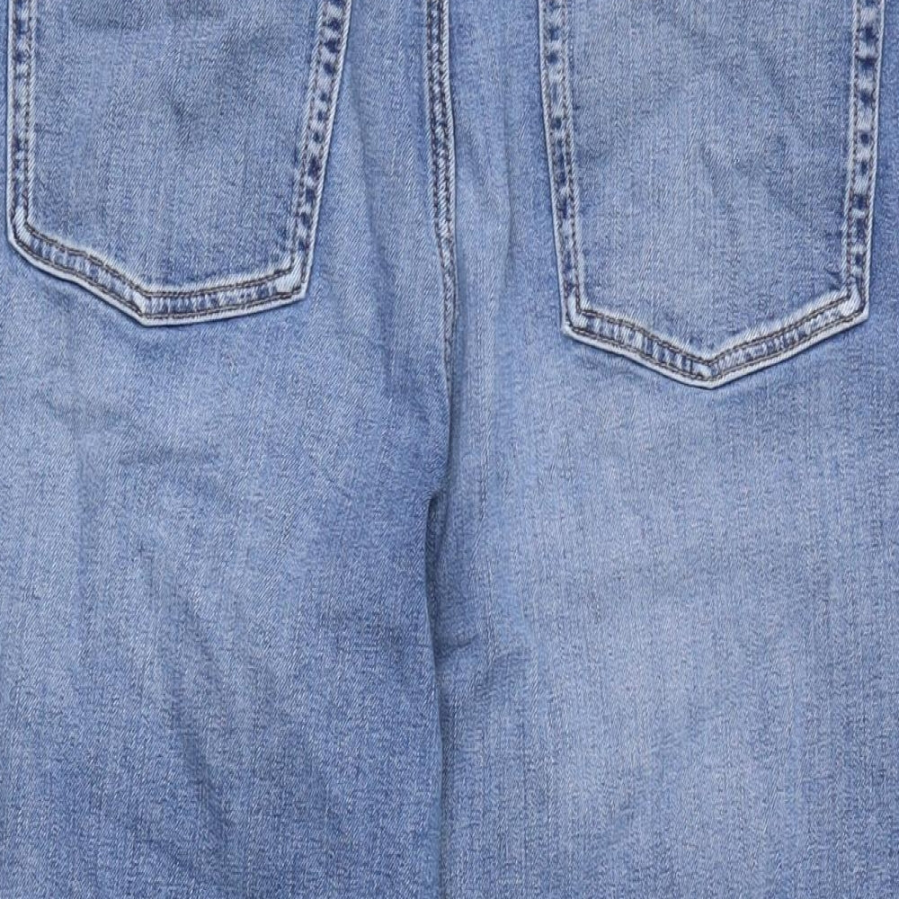 Marks and Spencer Womens Blue Cotton Blend Straight Jeans Size 20 L24 in Regular Zip - Embroidered