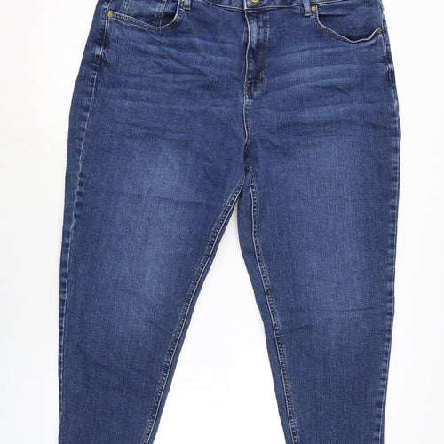 Marks and Spencer Womens Blue Cotton Blend Straight Jeans Size 20 L23 in Regular Zip