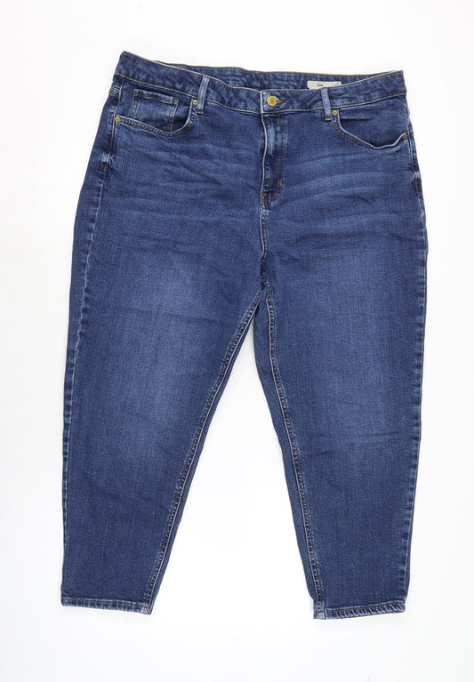 Marks and Spencer Womens Blue Cotton Blend Straight Jeans Size 20 L23 in Regular Zip