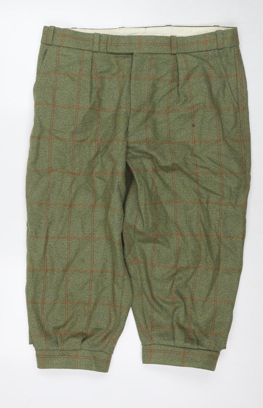 Ashling Woollens Mens Green Check Wool Trousers Size 36 in L20 in Regular Zip - Cropped