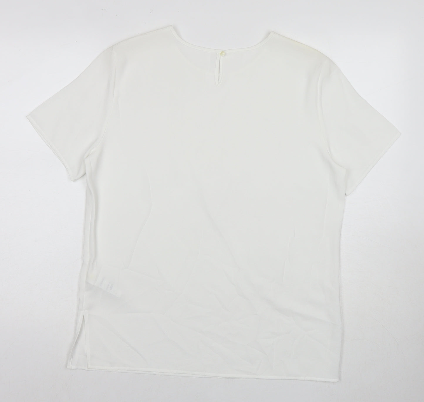 Marks and Spencer Womens White Polyester Basic T-Shirt Size 14 Round Neck