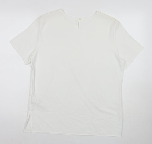 Marks and Spencer Womens White Polyester Basic T-Shirt Size 14 Round Neck