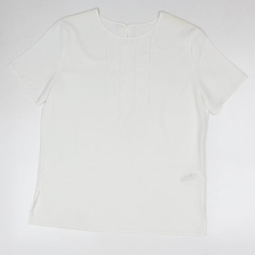 Marks and Spencer Womens White Polyester Basic T-Shirt Size 14 Round Neck