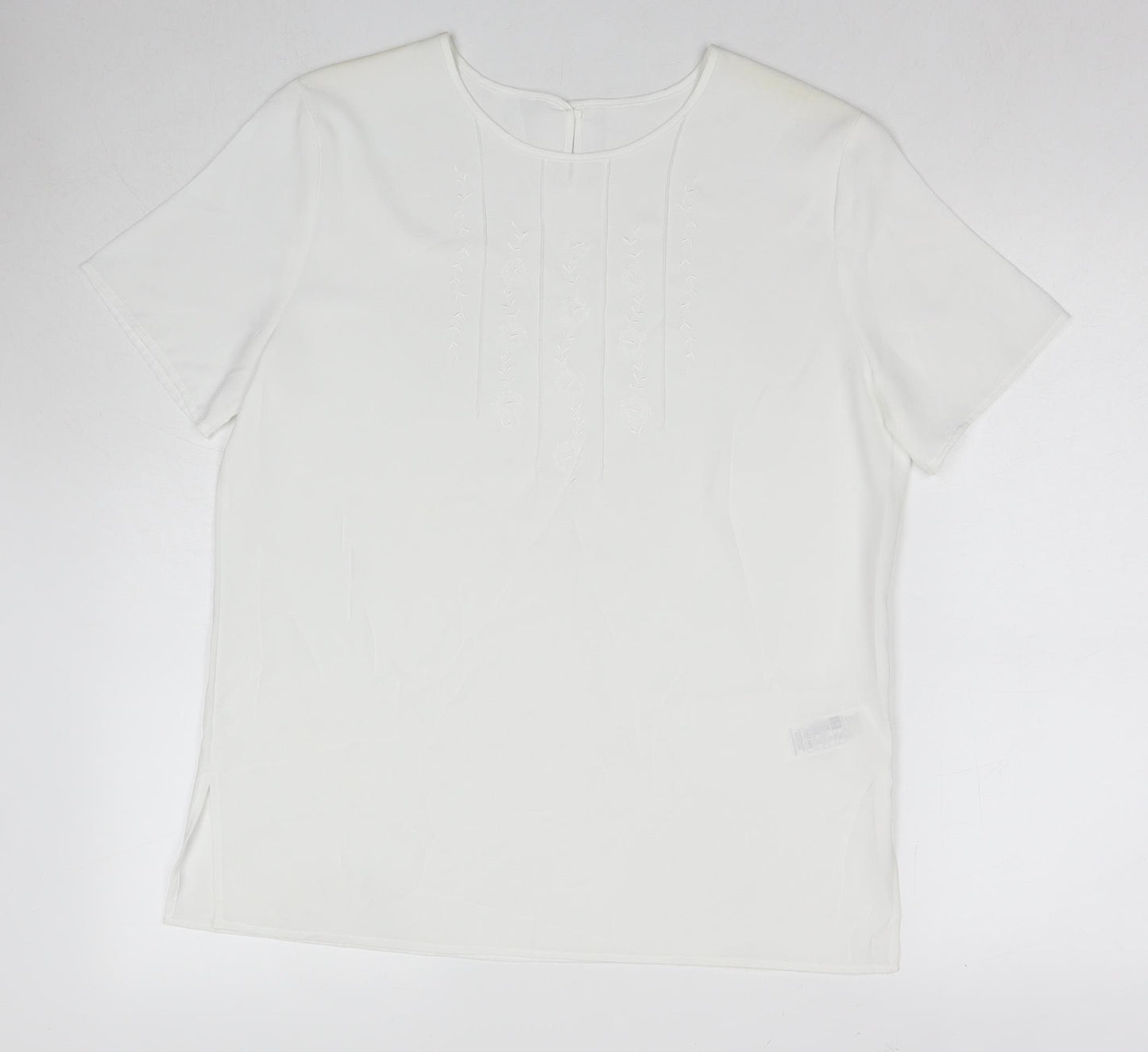 Marks and Spencer Womens White Polyester Basic T-Shirt Size 14 Round Neck