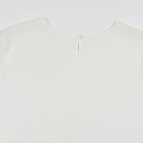 Marks and Spencer Womens White Polyester Basic T-Shirt Size 14 Round Neck