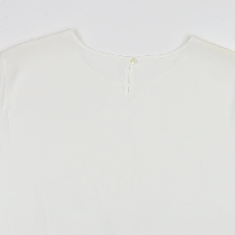 Marks and Spencer Womens White Polyester Basic T-Shirt Size 14 Round Neck