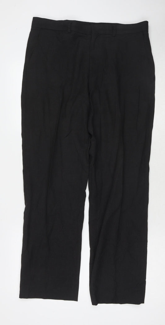 Marks and Spencer Mens Grey Polyester Trousers Size 34 in L31 in Regular Zip