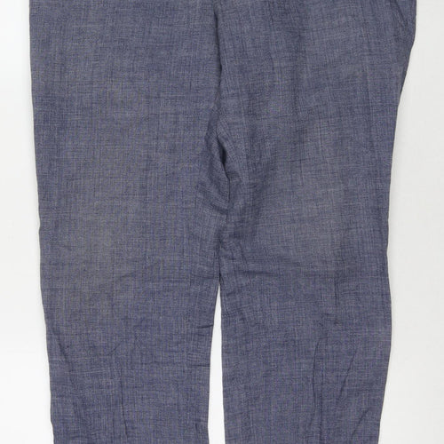 Marks and Spencer Mens Blue Linen Trousers Size 34 in L31 in Regular Zip