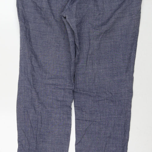 Marks and Spencer Mens Blue Linen Trousers Size 34 in L31 in Regular Zip