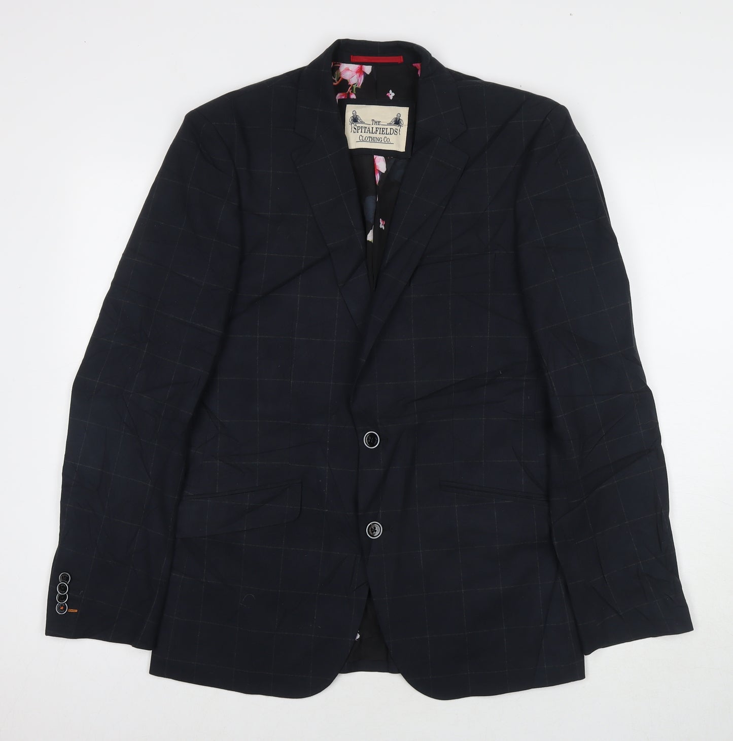 The Spitalfields Mens Blue Check Polyester Jacket Suit Jacket Size 38 Regular