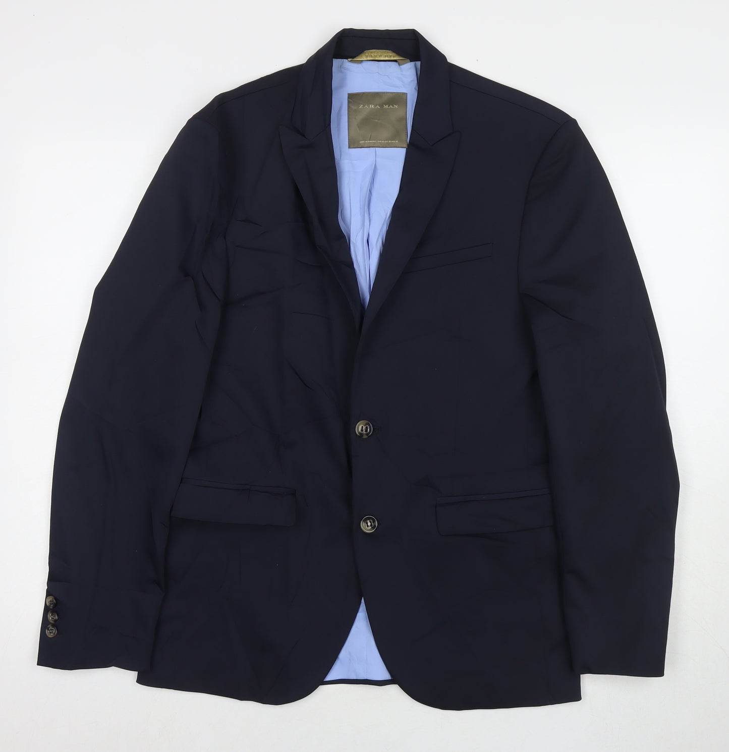 Zara Mens Blue Polyester Jacket Suit Jacket Size 38 Regular