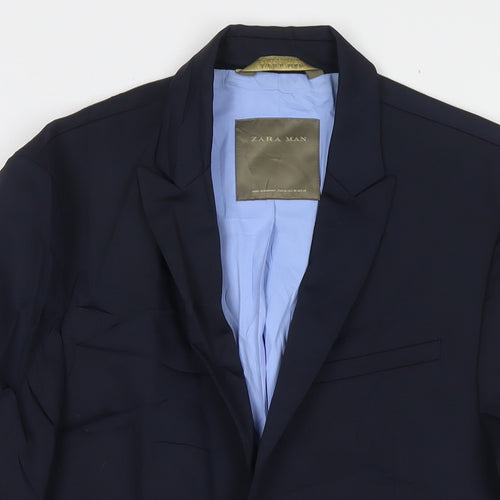 Zara Mens Blue Polyester Jacket Suit Jacket Size 38 Regular