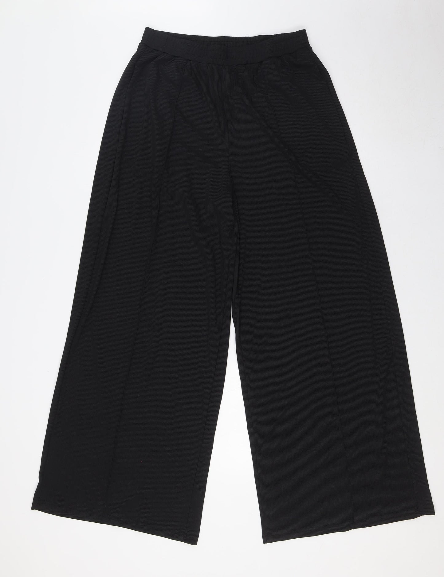 YOZY Womens Black Polyester Trousers Size 10 L31 in Regular - Ribbed