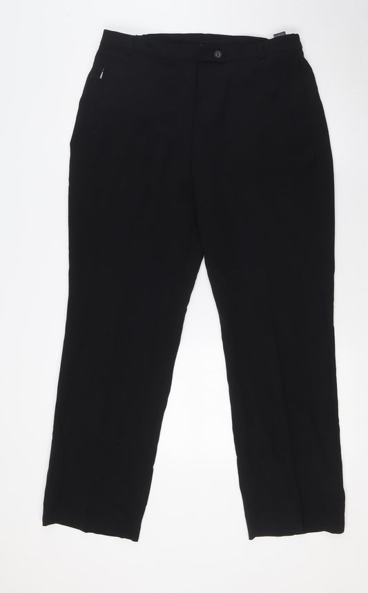 Marks and Spencer Womens Black Polyester Trousers Size 14 L29 in Regular Zip - Elasticated waist