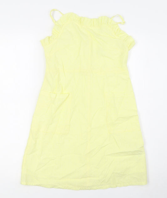 Marks and Spencer Girls Yellow Cotton A-Line Size 9-10 Years Square Neck