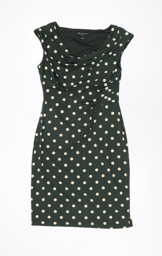 Connected Womens Green Polka Dot Polyester Bodycon Size 8 Cowl Neck Pullover