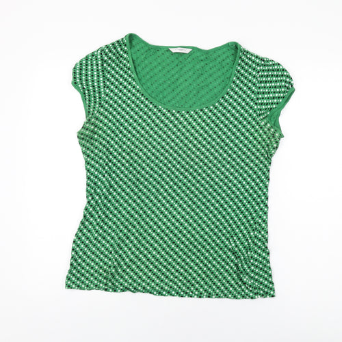 New Look Womens Green Polka Dot Cotton Basic T-Shirt Size 16 Scoop Neck