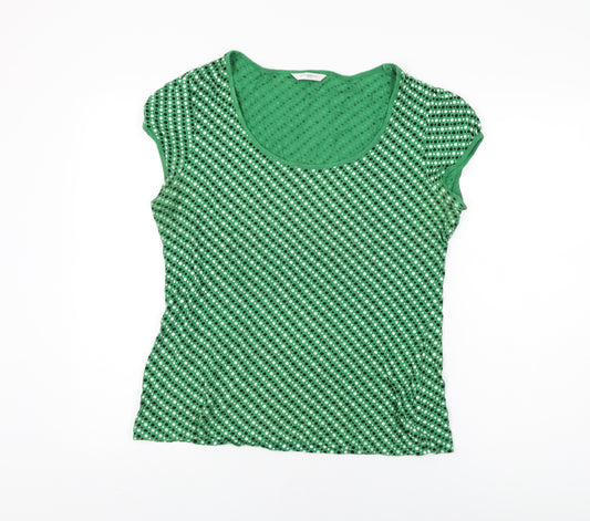 New Look Womens Green Polka Dot Cotton Basic T-Shirt Size 16 Scoop Neck