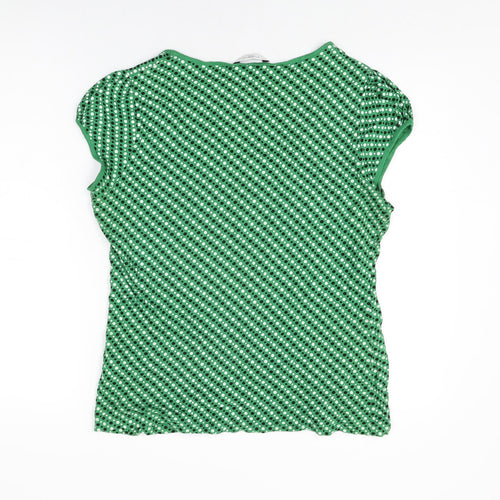 New Look Womens Green Polka Dot Cotton Basic T-Shirt Size 16 Scoop Neck