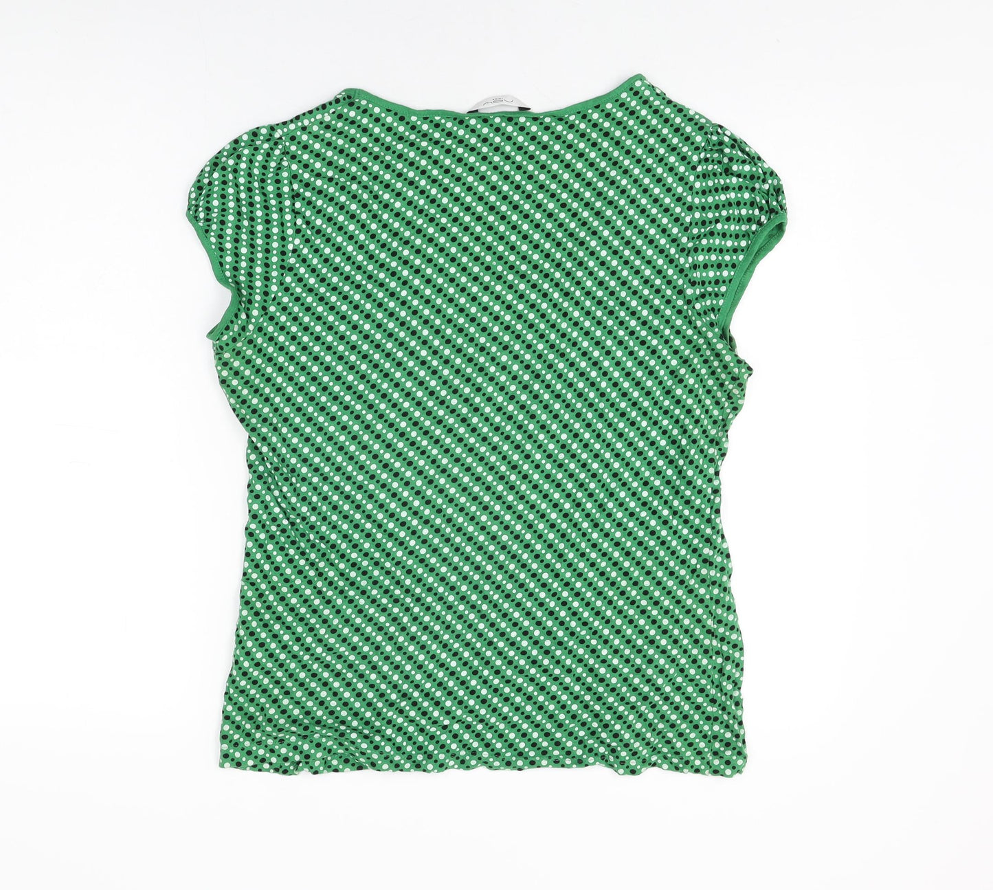 New Look Womens Green Polka Dot Cotton Basic T-Shirt Size 16 Scoop Neck