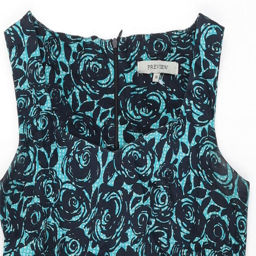 Preview Womens Blue Floral Cotton Bodycon Size 10 Sweetheart Zip